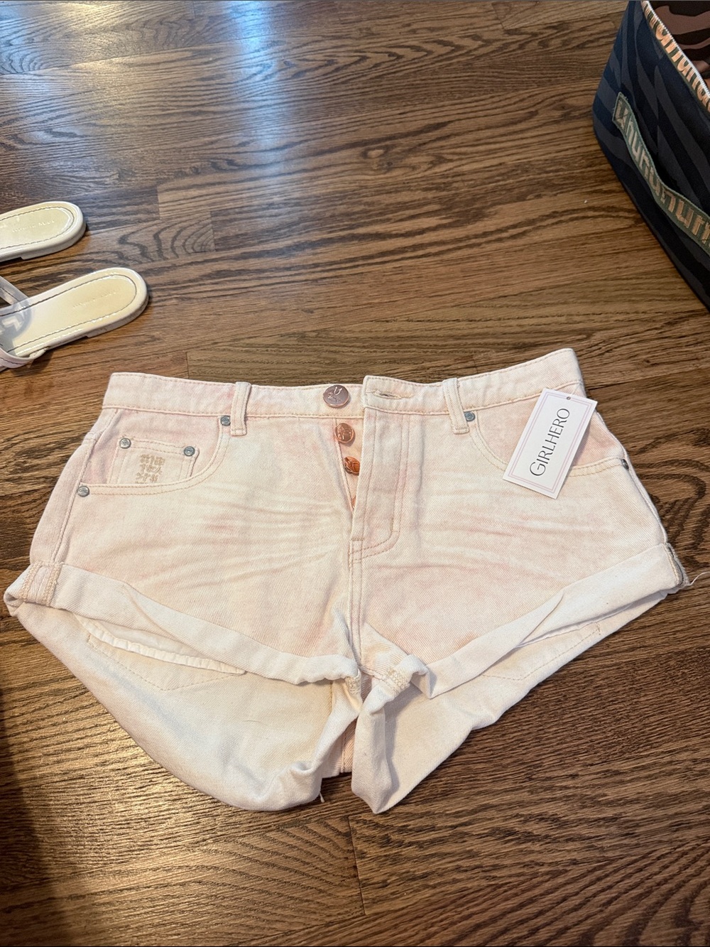 One Teaspoon Pale Pink Denim Rolled Hem Shorts